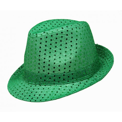 Fedora Hat w/Metallic Polka Dots- Green - HT-5130GN
